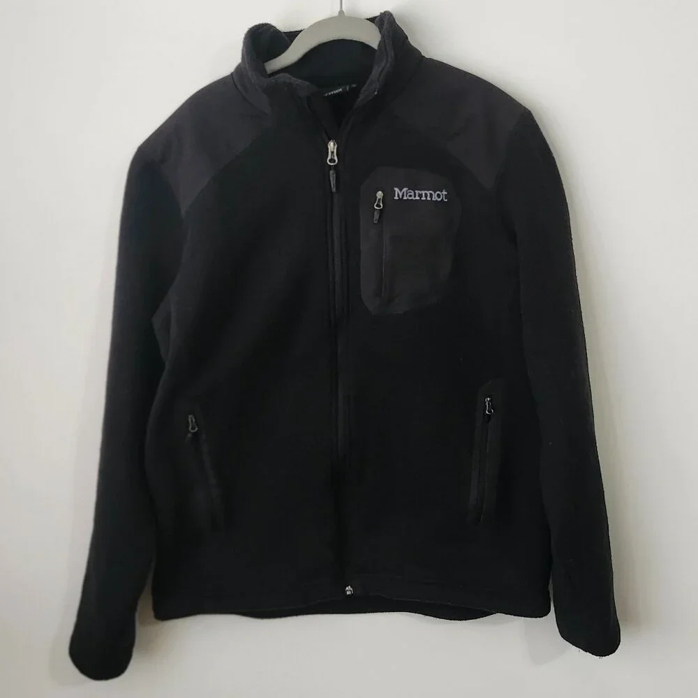 Marmot Men’s Large Full Zip Fleece Jacket Black Outdoor Hiking Warm - Picture 2 of 6